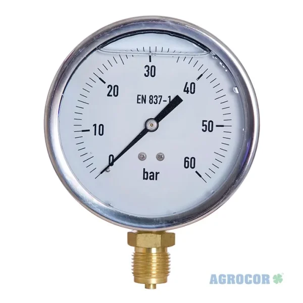 Manometro glicerina 60 bar 1/4” ø 63 mm.